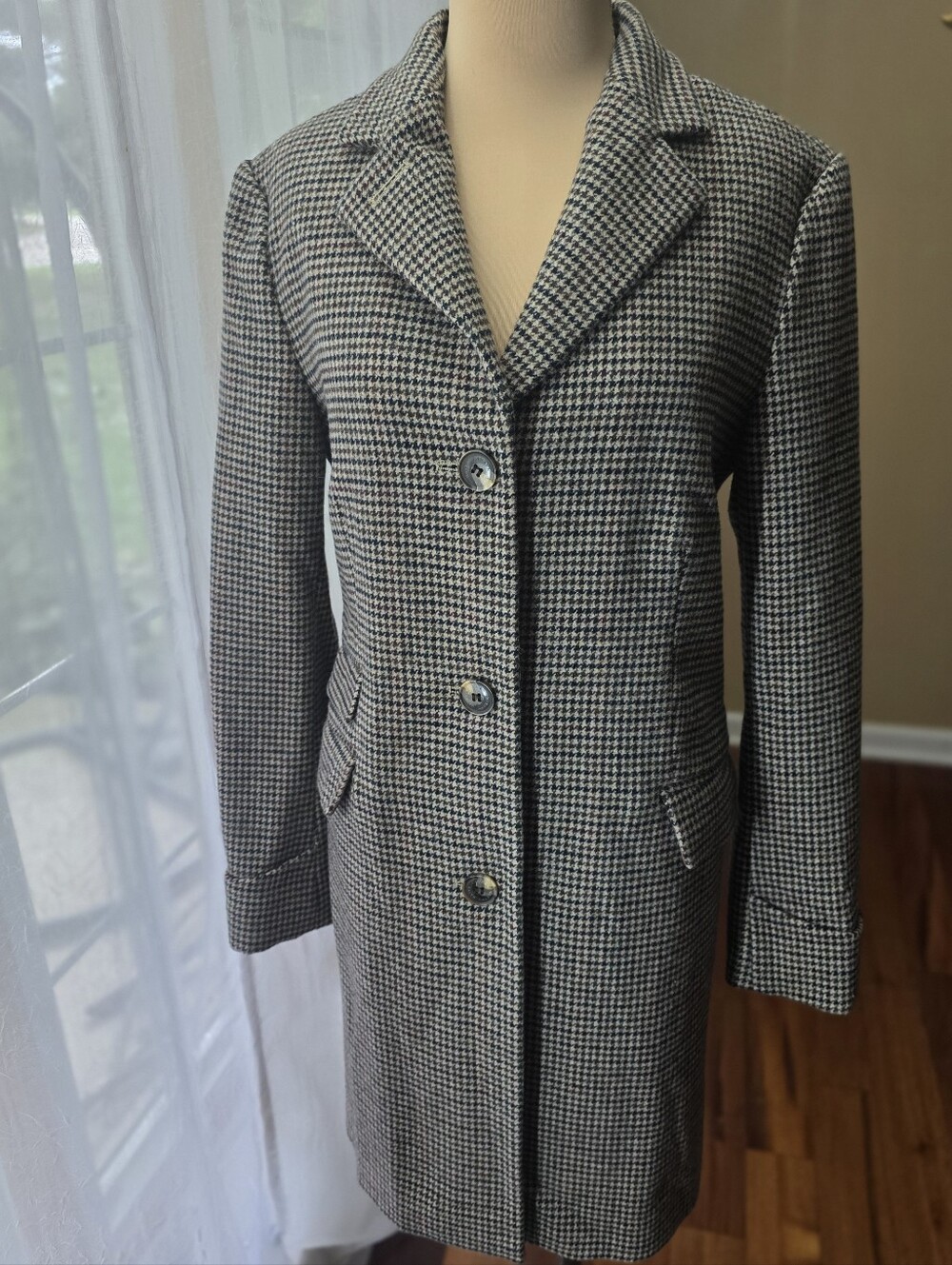 Ralph Lauren Wool Blend Houndstooth Reefer Coat Merlot Womens 12 Classic Preppy